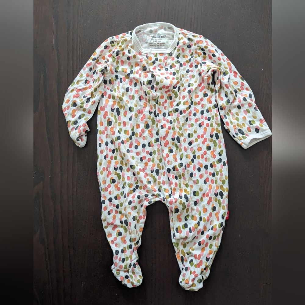 Magnetic Me Footed Sleeper Pajama (0-3 mo) in Pink & Green Dot